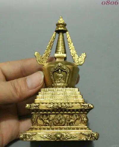 YM 306 Tibet Buddhism Brass Sakyamuni Tathagata Relics Buddha Stupa Pagoda Tower Statue