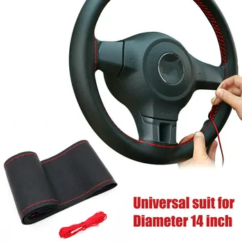 

1PCs Braid on Steering Wheel Car Steering Wheel Cover with Needles and Thread Artificial Leather Diameter 38cm Steering Cover