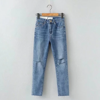 

2020 High Waist Pants Women Slim Elastic Jeans Holes Pants Women Spring Slim Streetwear Flare Pants sweatpants women