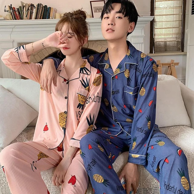 Pajamas Suit Lovers' Print Nightwear Casual 2pcs Pijamas Set Sleepwear