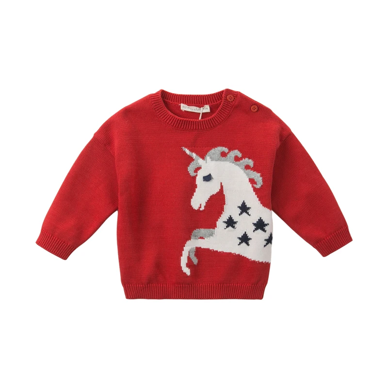 DB11416 dave bella/Зимний милый Рождественский вязаный свитер с рисунком оленя для маленьких девочек; детский Модный пуловер; Изысканные топы для малышей - Цвет: red