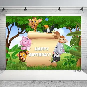 

Custom Name Jungle Safari Forest Animal Theme Birthday Party Backdrops Baby Photography Background Photophone Photo Studio Props