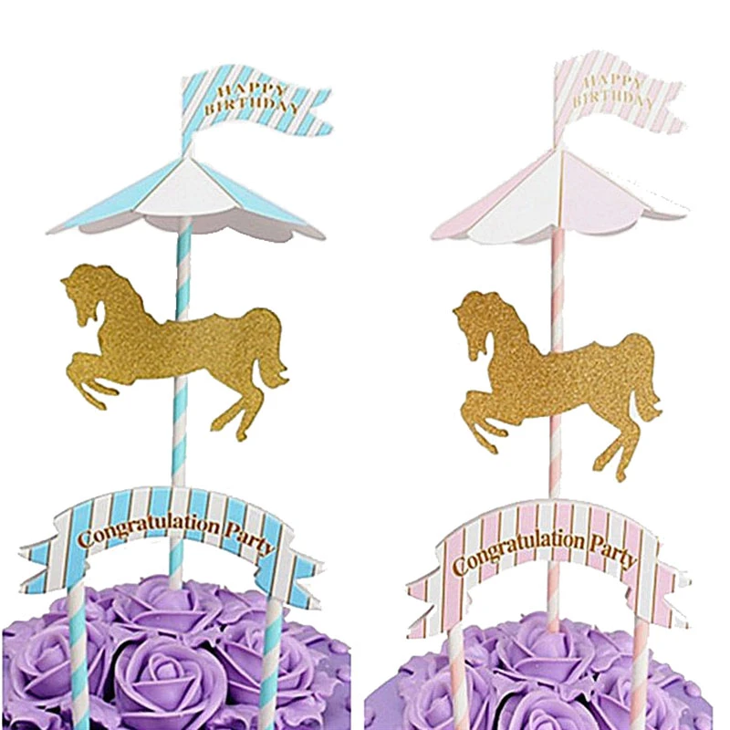 Carrousel A Paillettes Cheval Rose Bleu Bapteme Revelation Du Sexe Fete D Anniversaire Baby Shower Decoration De Gateau A Faire Soi Meme Decoration De Gateaux Aliexpress