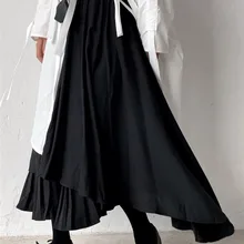 SHENGPALAE Новая модная женская длинная юбка макси с разрезом винтажная Женская плиссированная юбка средней длины с неровной высокой талией ZA2418