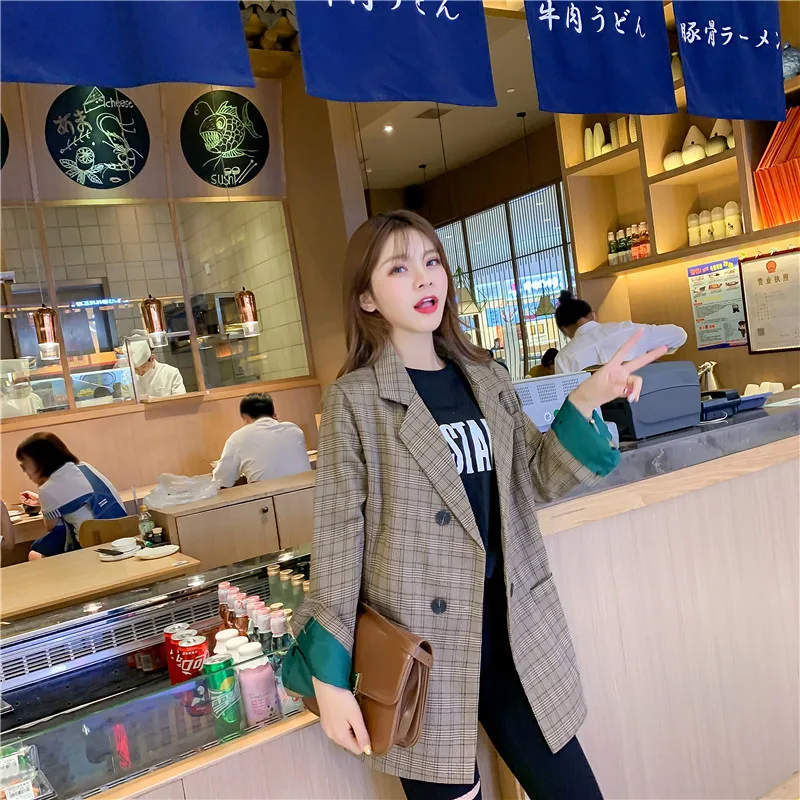

2019 New Style Korean-style British Style Retro Hong Ventilation Network Red Plaid Small Suit Coat Women's