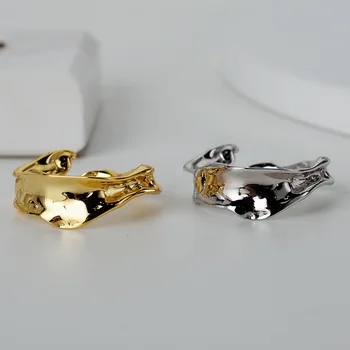 

925 Sterling Silver Geometric Minimalist Wave Rings for Women Charming Irregular High Polish Chunky Open Ring Jewelry Party Gift