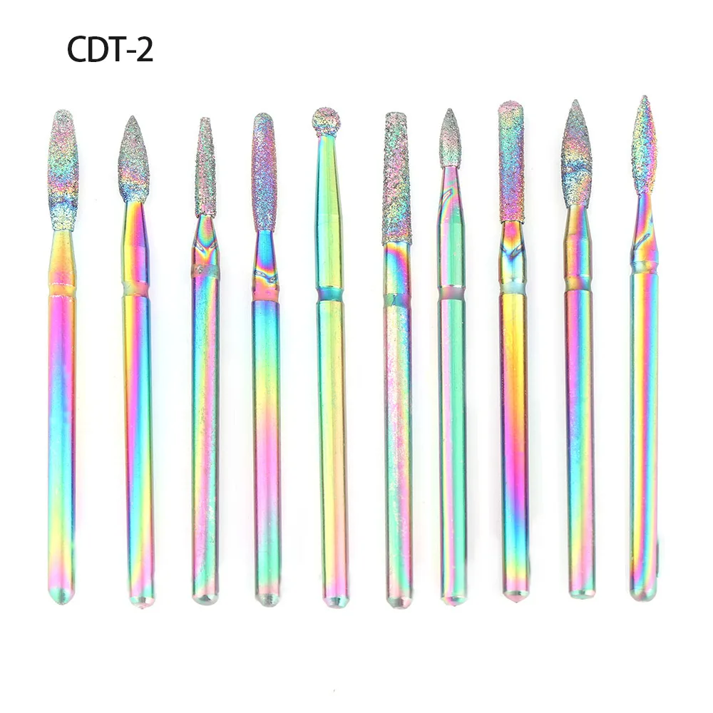 CDT-2 1 коробка радужные алмазные сверла для ногтей набор фрезы для электрического маникюра шлифовальный станок для удаления кутикулы Вращающийся аксессуар для ногтей - Цвет: CDT-2