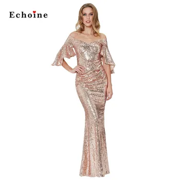 

Women Sexy Off The Shoulder Sequined Maxi Dress Bodycon Plus Size Floor-Length Party Evening Elegant Vestidos Minimalist Clothes