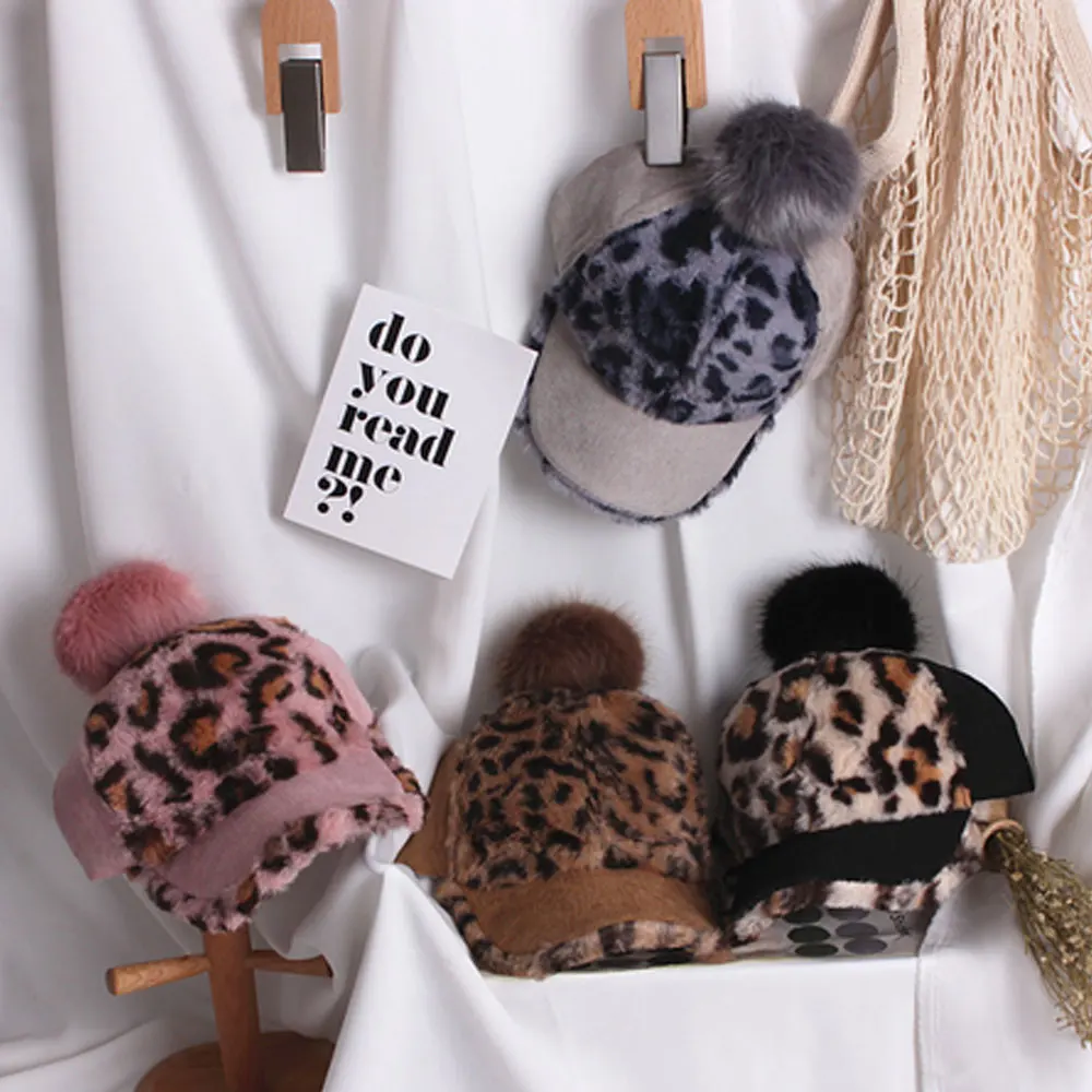 2-6Years Fashion Girls Leopard Hats Autumn Winter Baseball Cap Beret Beanies Hats Warm Beret Children Caps