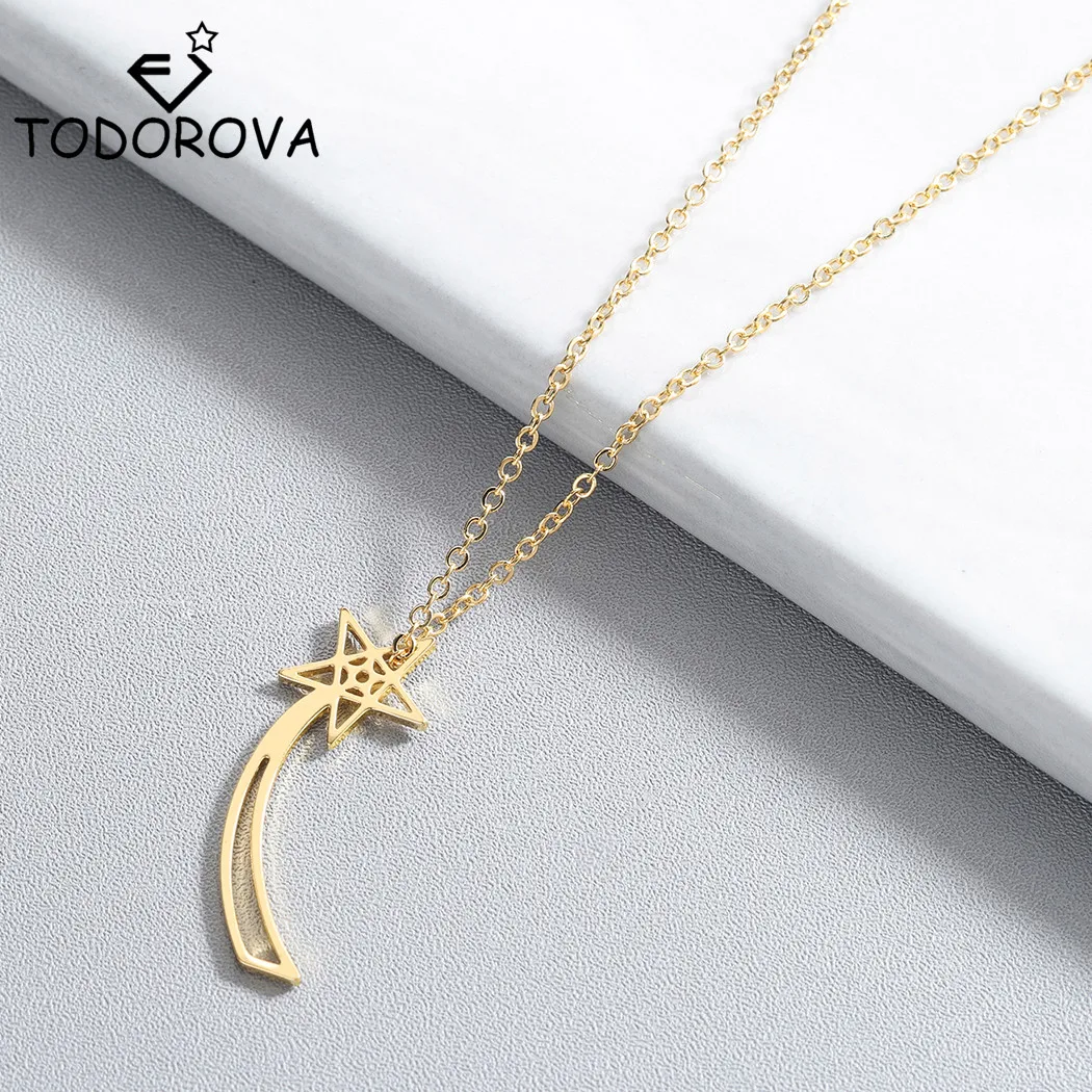 Todorova Fashion Meteor Charm Pendants Necklaces for Women Romantic Jewelry Stainless Steel Shooting Star Collier | Украшения и
