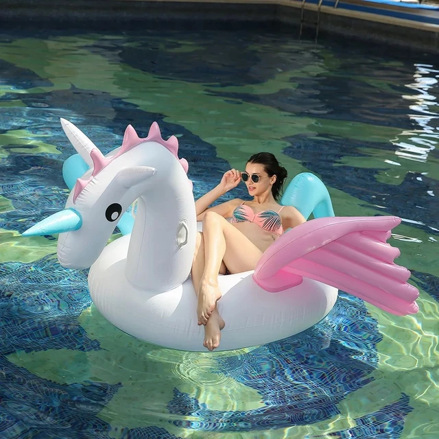 Rainbow Glitter Unicorn Pool Float 180cm Inflatable Pegasus Swim Ring For  Adults Kids - WeFlatables.com - Experience the joy of inflatables