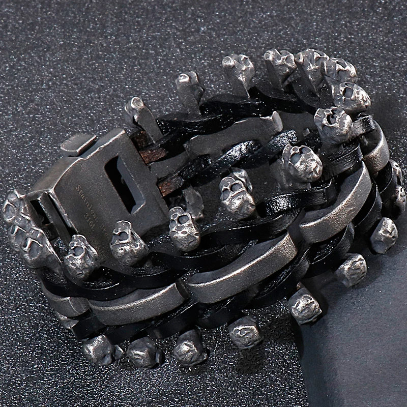 Pulsera Calavera Gótica OIDEA - Acero Inoxidable Doble Capa, 22cm, Unisex Joyería Acero Inoxidable Unisex