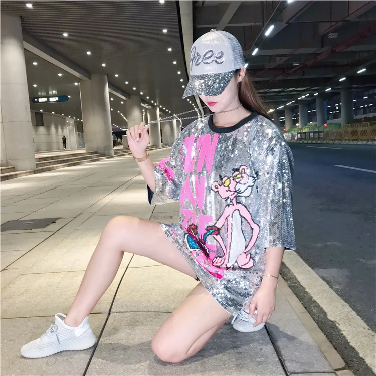 Новые тайские брендовые европейские товары большой вариант футболки женские толстые мм свободные большие размеры розовая леопардовая рубашка с пайетками юбка