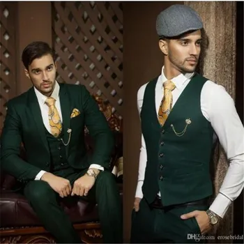 

Custom Made Dark Green Suits For Men 3 Pieces(Jacket+Pants+Vest) Casual Marriage Groom Blazers Men Tuxedo For Wedding Prom Party