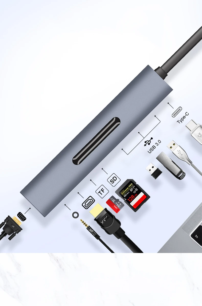 Тип-c к HDMI USB VGA TF/SD аудио USB-C концентратор 4K HD PD Быстрая зарядка TFSD карта чтения концентратор подходит для Apple Mi Band huawei концентратор