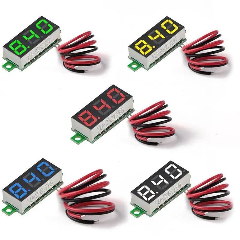 

5pcs Mini Digital DC Voltmeter 0.28 Inch Two-Wire 2.5V-30V Mini Digital DC Voltmeter Voltage Tester Meter 5 Colours