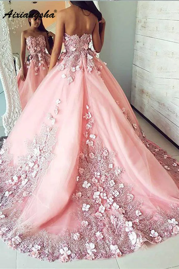 Розовые длинные платья для выпускного вечера с бисером Цветы бальное платье тюлевые аппликации кружево Саудовская арабское вечернее платье абайя gece elbisesi