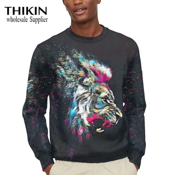 

THIKIN 3D Color Lion Pattern Long Sleeve Spring Kpops Sweatshirts Plus Size Women/Men Clothes 2019 Tops Hot Sale Turtlenecks