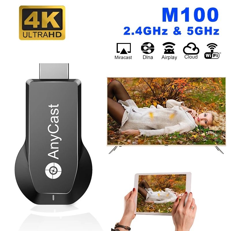 

Hdmi Android M100 2.4G/5G 4K Miracast Wireless DLNA AirPlay Anycast WiFi Display Receiver Dongle Support Windows Andriod IOS PC