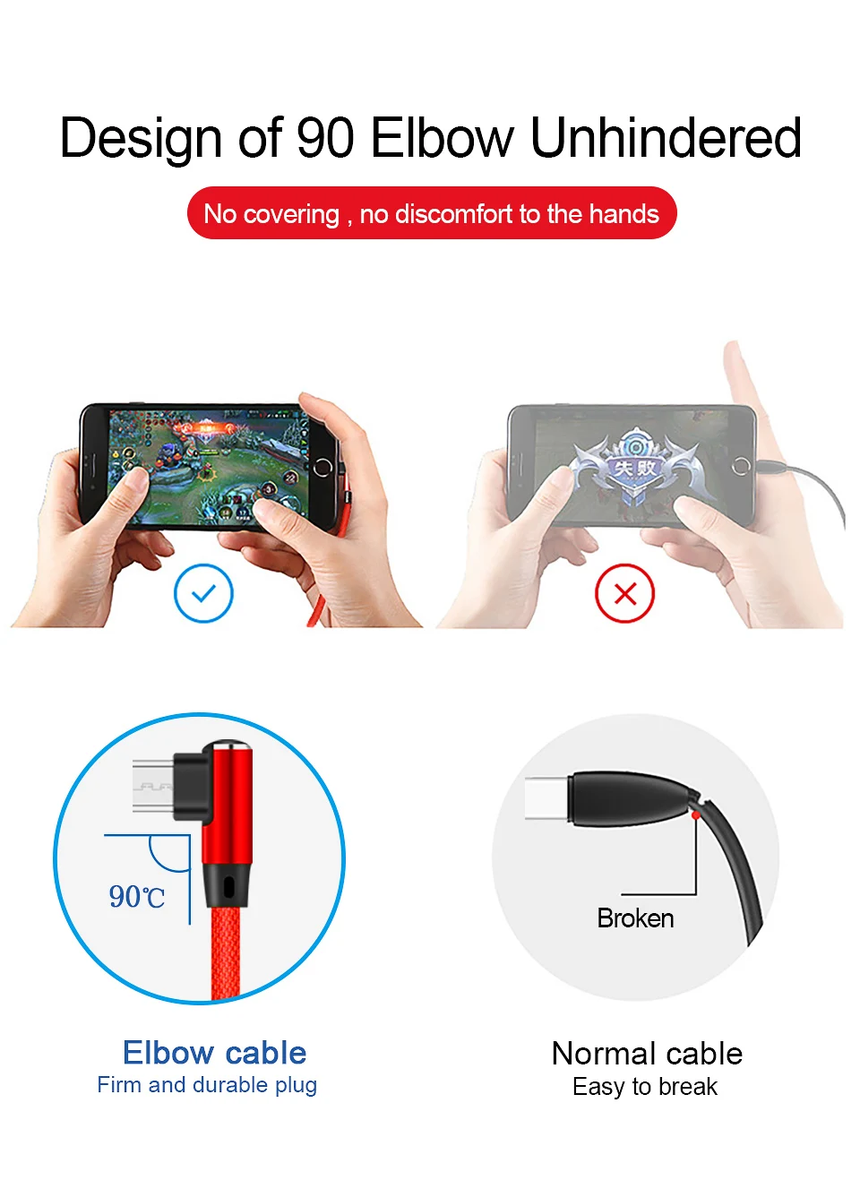 Obobix Micro USB кабель для Xiaomi Redmi Note 5 двойной Реверсивный локоть дизайн Micro USB кабель для huawei Honor 8X Быстрая зарядка
