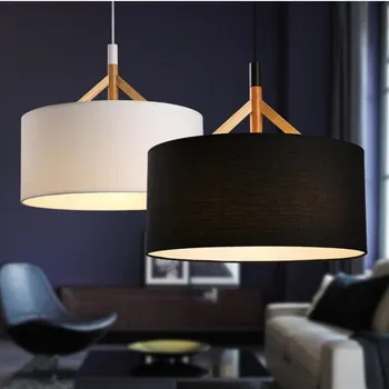 

Modern D44cm Fabric lampshade pendant lights Nordic living room bedroom ceiling hanging lamp American style wood fabric lighting