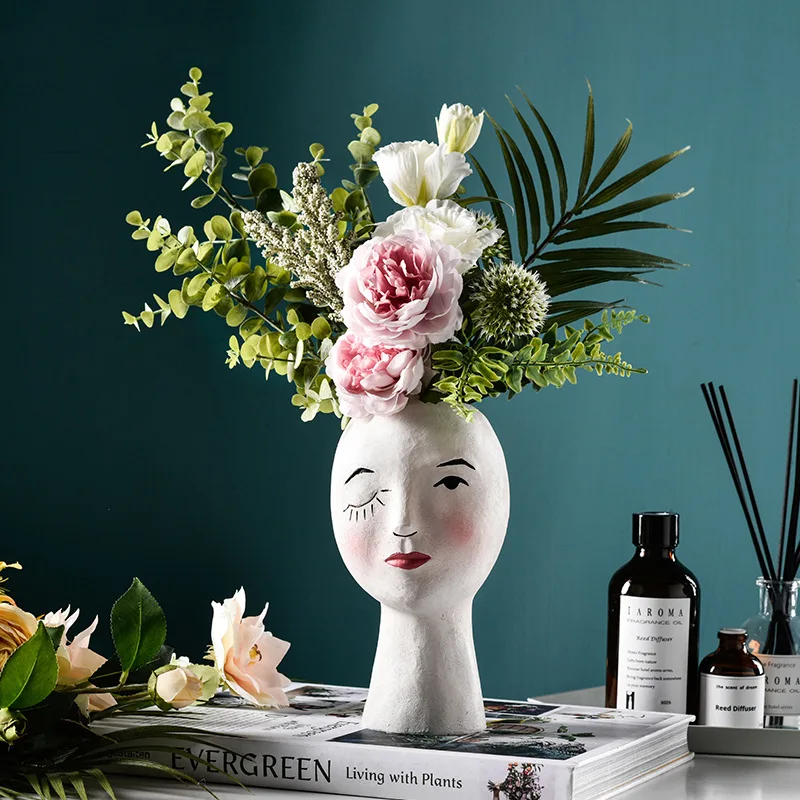 Скандинавская креативная смоляная ваза, украшенная головом, художественная Цветочная композиция, кукольная скульптура, цветочный горшок в горшке, растение для домашнего сада, украшение R2286