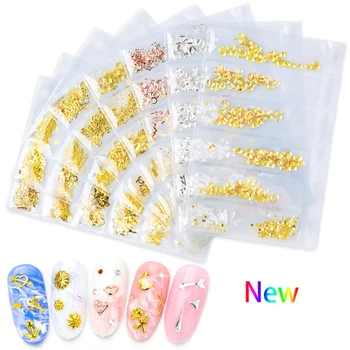 

Born Queen Nail Art Decorations Gold Nail Rivets Triangle Rectangles Copper Studs DIY 3D Manicure Jewelry