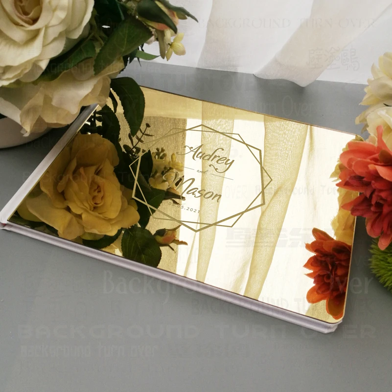 Wedding Guest Book Guestbook Personalized Mirror Engrave Carve Signature Books Album Cover Gift Rustic Alternative G051