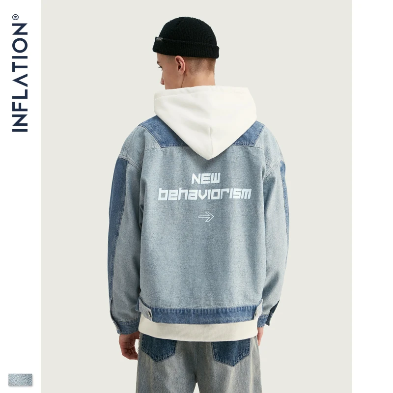 Джинсовый мужской костюм FW, модный мужской блейзер, джинсовый костюм, свободная верхняя одежда, джинсовый мужской костюм, синий Повседневный джинсовый мужской костюм