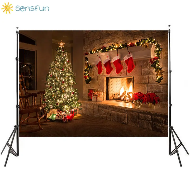 Sensfun Рождественская елка фон для камина фото Фон Кирпичная Стена фотосъемки