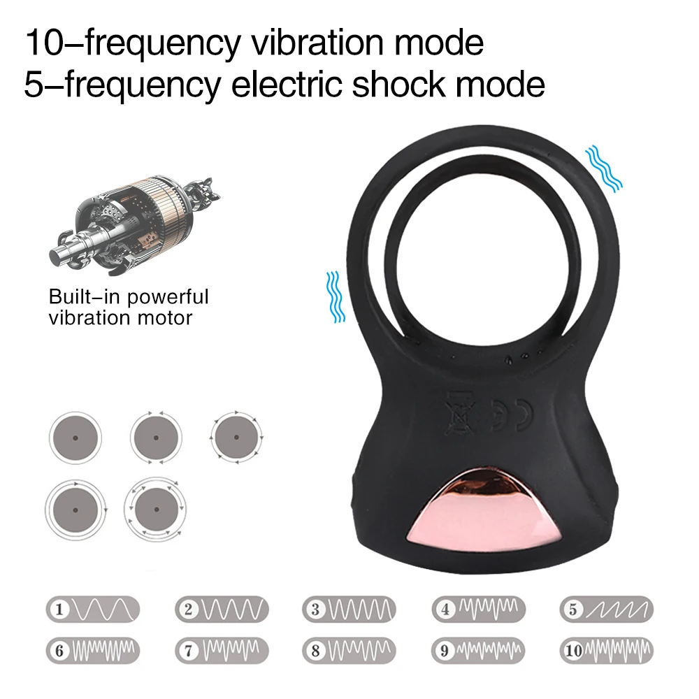 Dual Vibrating Silicone Cock Ring With Electric Shock For Men_voghion.com