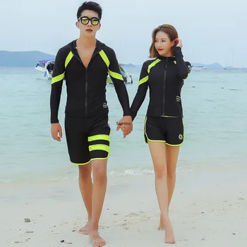 

New Men's and Women's Long-sleeved Trousers Zipper Split Quick-dried Hoodie Jacket Water Mother Suit Leisure Swimsuit