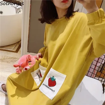

Nightgowns Women Sleepshirts Long Sleeve 4XL Loose Printed Two-pockets Korean Style Autumn Winter Womens Pyjamas Kawaii Casual