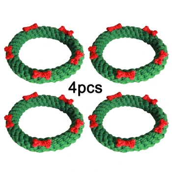 

4 Pcs Knitted Christmas Ring Cotton Rope Dog Molar Toys Cute Carton Doll Soft Durable Teeth Cleaning Knot Indoor Puppy