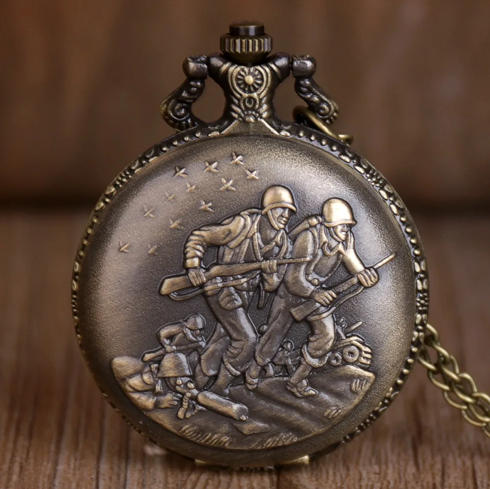 Винтажные бронзовые, в стиле стимпанк кварцевые карманные часы Истребитель войны с цепочкой для Для мужчин Для женщин кулон ожерелье часы
