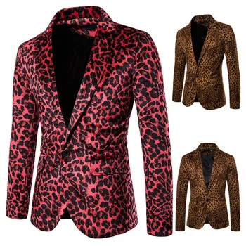 

Fashion Lepoard Printed Blazer Jackets 2019 New Slim Fit Mens Tendy Suit Jacket High Quality Spring Autumn DJ Stage Clothes