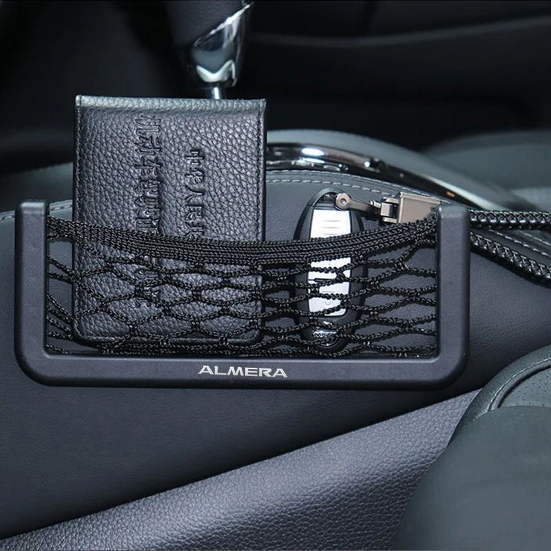 1pcs Car Seat Side Back Storage Net Bag Phone Holder Pocket Organizer for Nissan Almera G15 N16 Car-Styling Accessories