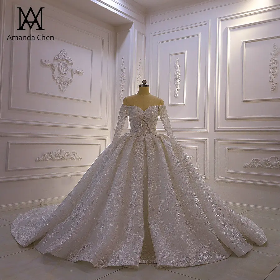 Abendkleid с открытыми плечами с длинным рукавом Кружева свадебное платье - Цвет: Слоновая кость