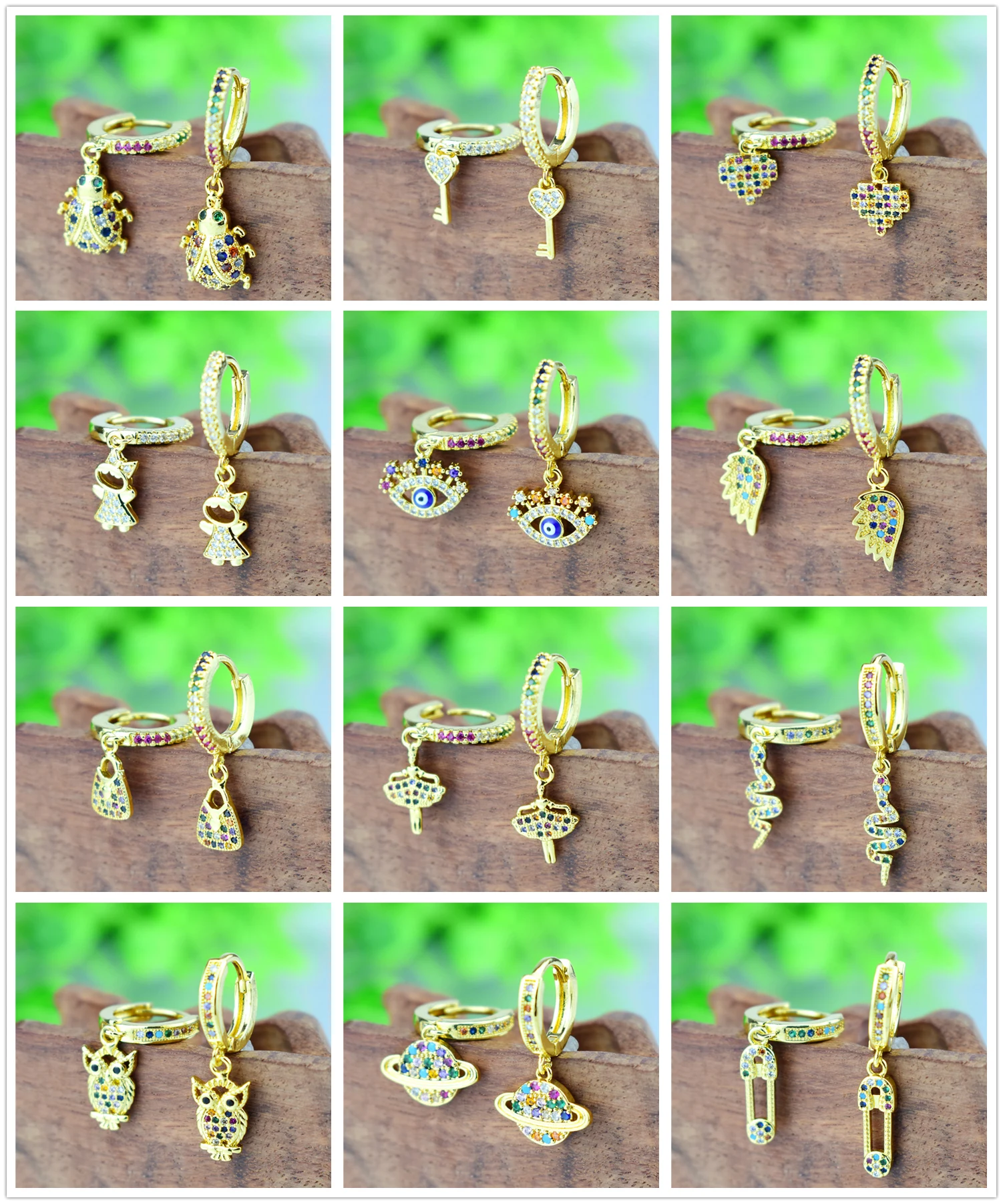 2020 Golden Exquisite Owl Zircon Earring for Women Rainbow AAA Zircon Crystal Drop Earring Daily Pendant Birthday Gift Present