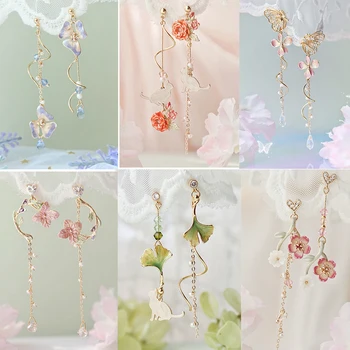 

2020 Korean Elegant Asymmetry Metal Flower Dangle Earrings For Women Fairy Temperament Brincos Pendientes Mujer Holiday Jewelry