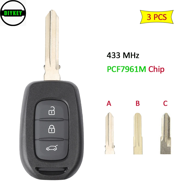 Флэш-микросхема DIYKEY 3 шт. 433 МГц PCF7961 4A для Renault Duster Dokker Trafic Master 2013 2014 2015 2016 2017 2018 |