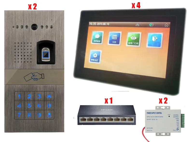 Проводной TCP/IP " видео телефон двери дверной звонок видео домофон система входа+ ИК RFID отпечатков пальцев клавиатура Камера 2V4 - Цвет: 4Bmonitor 2cameras
