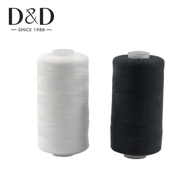 2pcs 10000 Yards 150D Premium Sewing Threads Costume Sewing Threads Clothes  Pants Threads (1pcs White, 1pcs Black) 