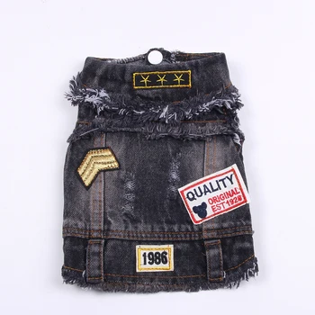

New Black Dog Jeans Jacket Cute Face Blue Denim Coat Vest Pet Puppy Clothes Apparel 6 sizes