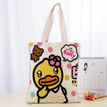 

High Quality b duck Canvas Tote Bag Fashion Durable Women Student Cotton Linen Handbag Printed Shopping Bags Custom logo