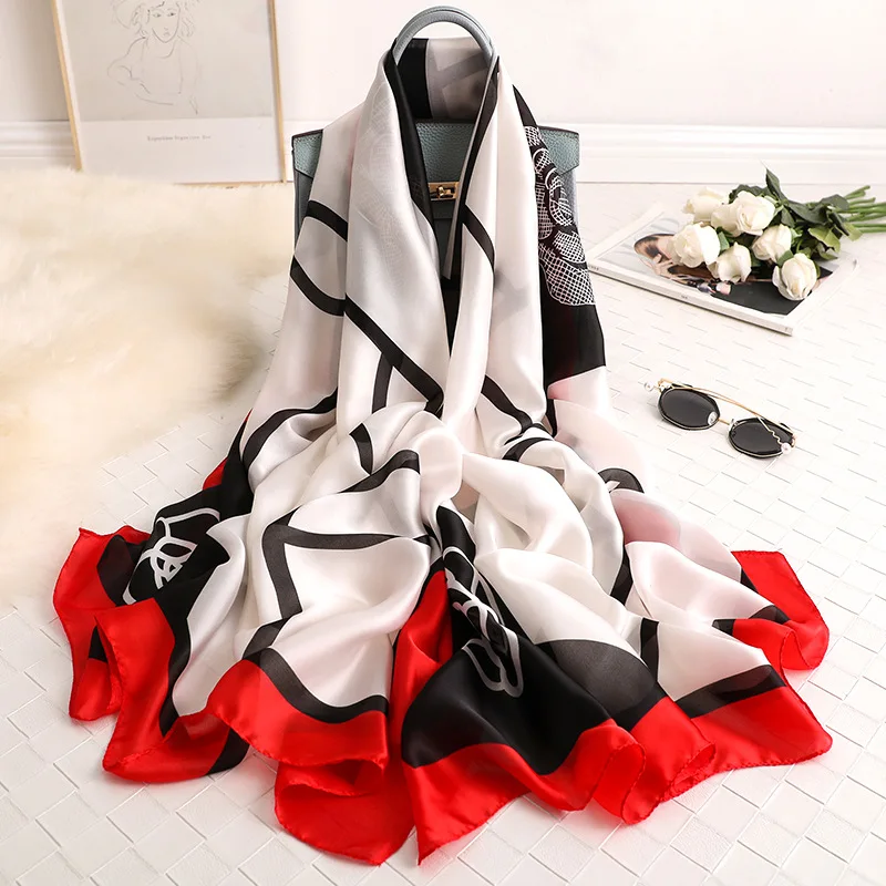 

Designer 2022 women scarf fashion print silk scarves summer shawls and wraps soft pashmina bandana foulard hijabs beach bufanda