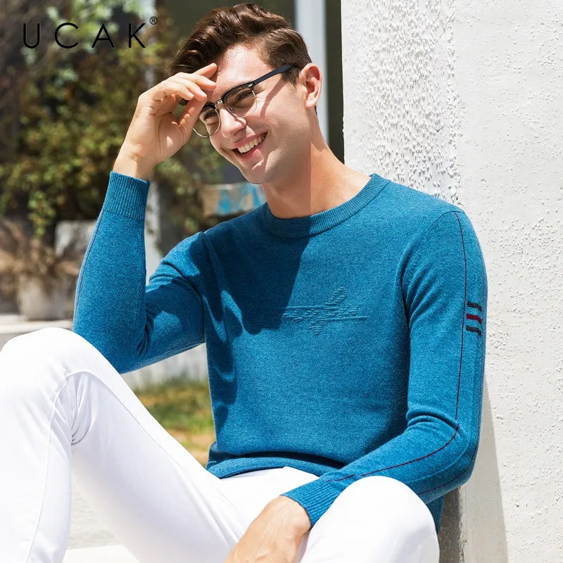 Discount UCAK Brand 100% Merino Wool Sweater Men Fashion Casual O-Neck Pullover Men Pull Homme Autumn Winter Warm Cashmere Sweaters U3070