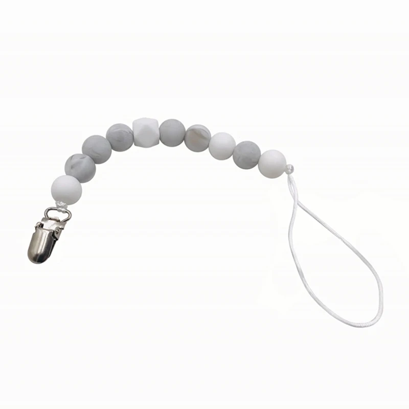 Baby Teether Pacifier Chain Organic Teether Natural Teething Grasping Toy Silicone Beads Toddler Teether Newborn DIY Baby Gift - Цвет: marble