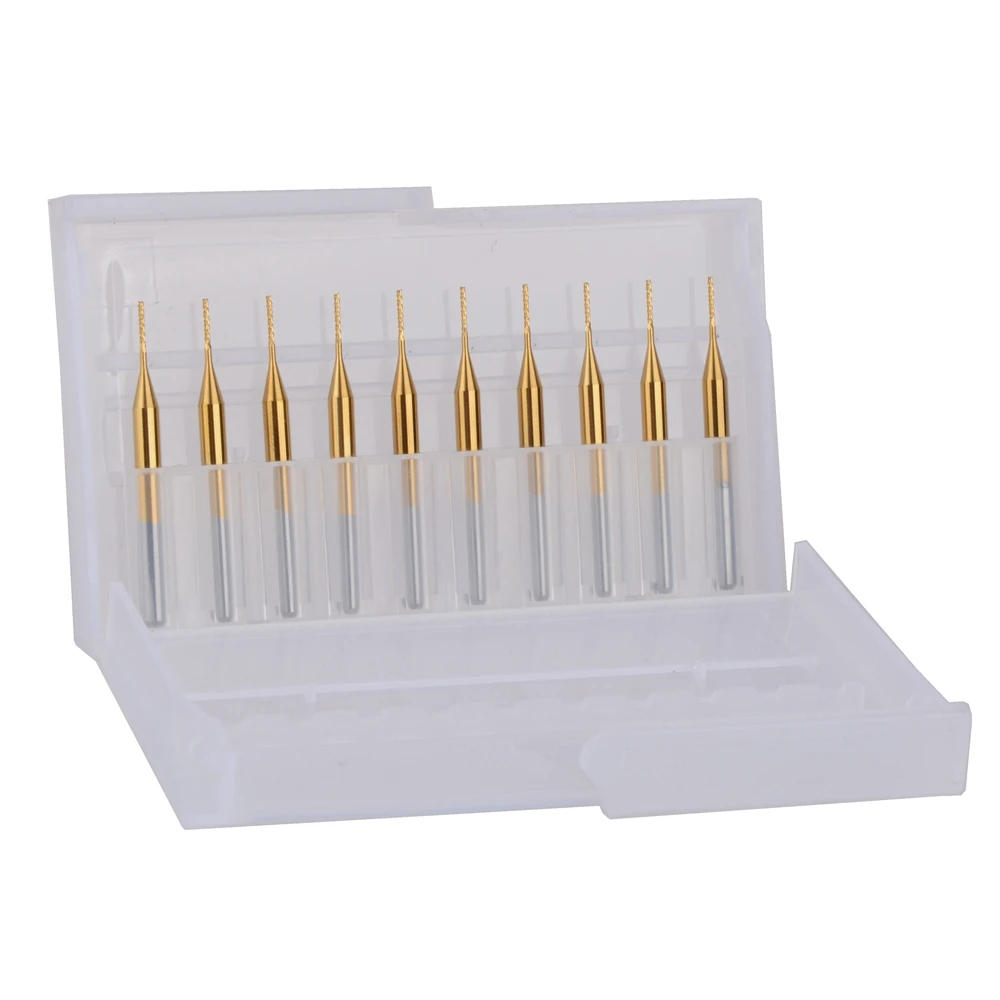 

10pcs Titanium Coat Carbide 3.175X2.0x10.5mm PCB Carbide Tools, CNC Cutting Bits, Millinging Cutters