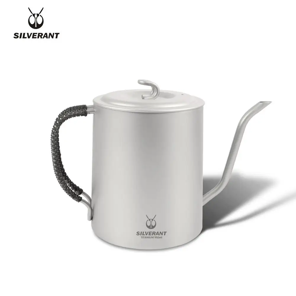 Silverant Titanium Camping Coffee Pot Maker Pour Over Gooseneck Spout Kettle With Hanging Ear Braided Handle For Outdoor